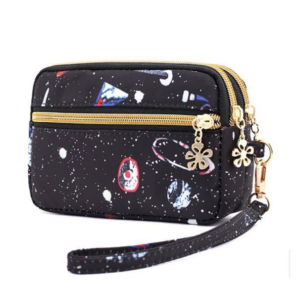 Bolso de mano con diseño de galaxia de nailon para mujer, monedero, cartera para teléfono 