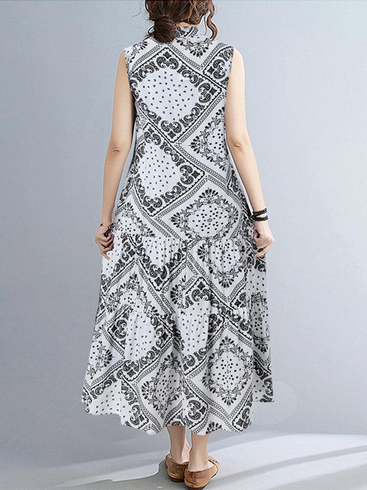 100% Rayon Spliced Geometric Printing Dress For Women