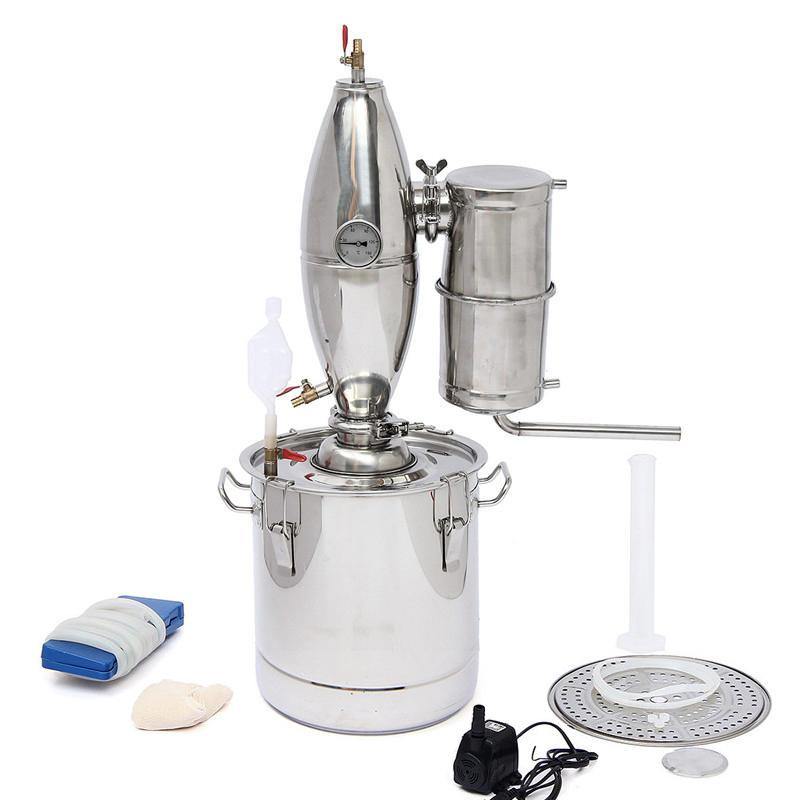 20L/5Gal Alcohol Water Distiller Moonshine Still Boiler Stainless Copper With Water Pump