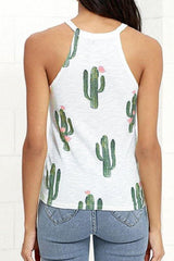 Crew Neck Cactus Print Tank Top