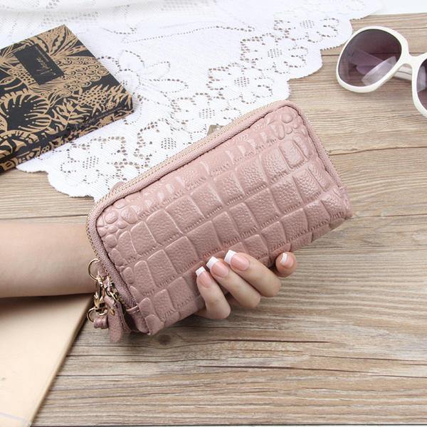 Women Stone Pattern Clutches Bags Double Zipper Long Wallet Card Holder 5.5'' Phone Purse