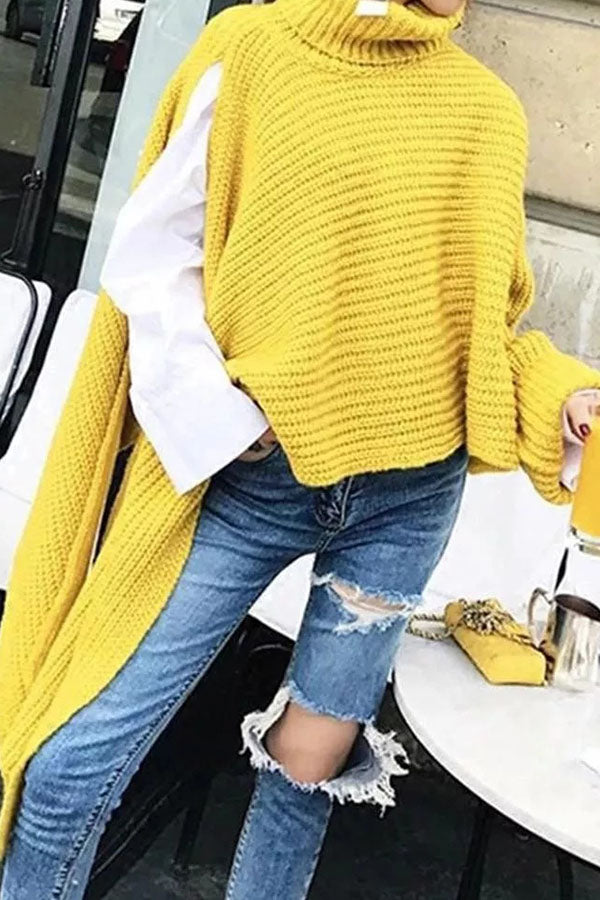 Lilipretty Landyn Fashion Pure Color High Neck Irregular Sweater