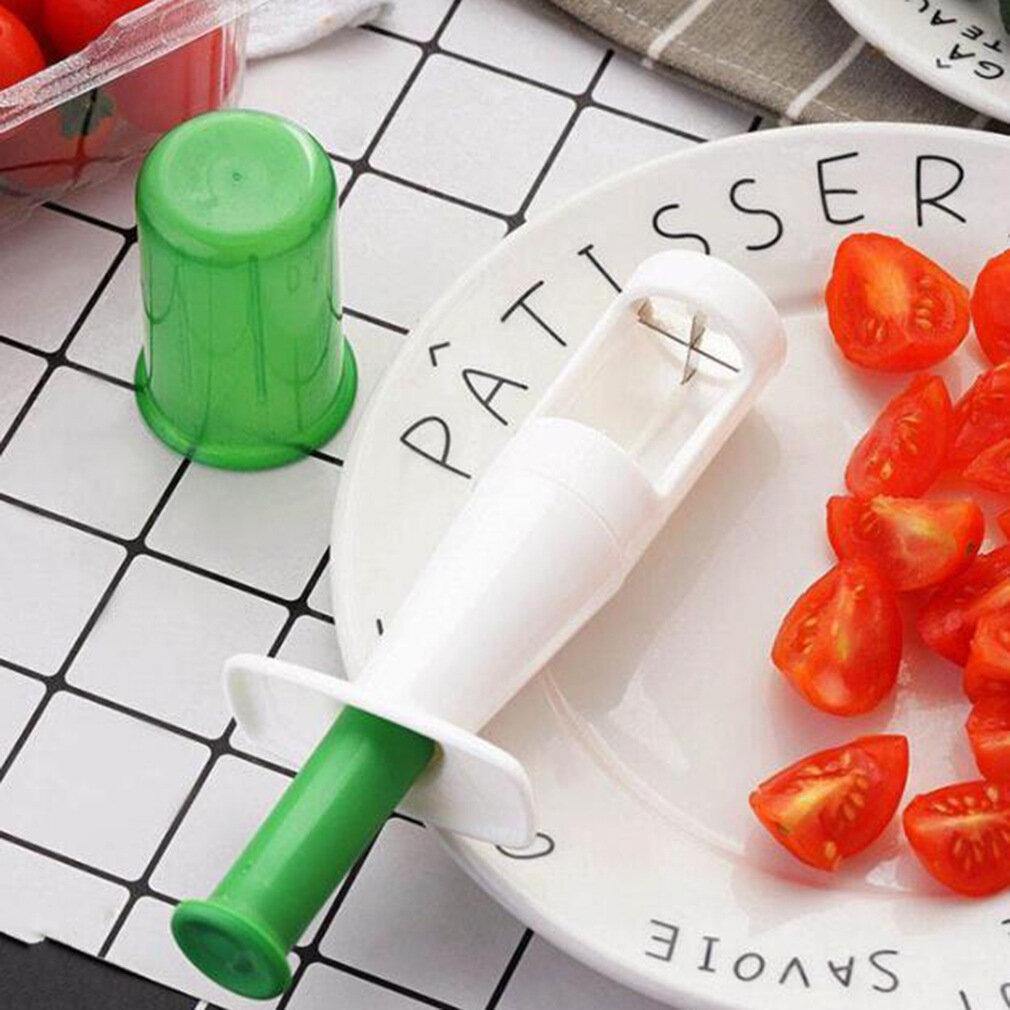 1PC Slicer Trauben Kleine Tomaten Slicer Für Salat Küche Infant Lebensmittel Ergänzung Werkzeug ABS Edelstahl Obst Schneiden Werkzeug 