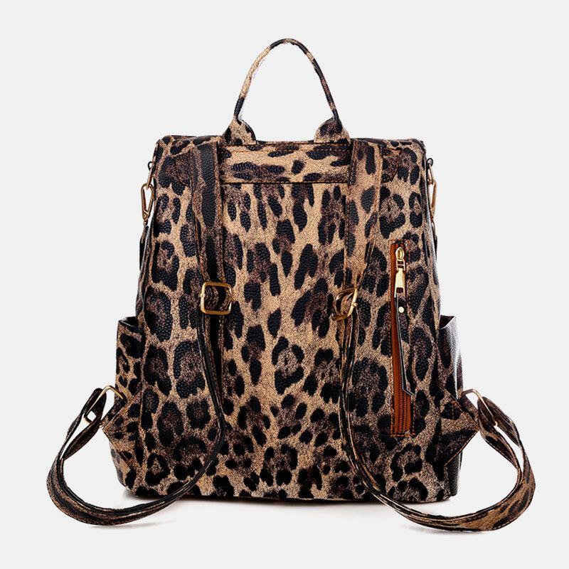 Damen-Rucksack aus Kunstleder mit Leoparden- und Blumenmuster, modisch, lässig 