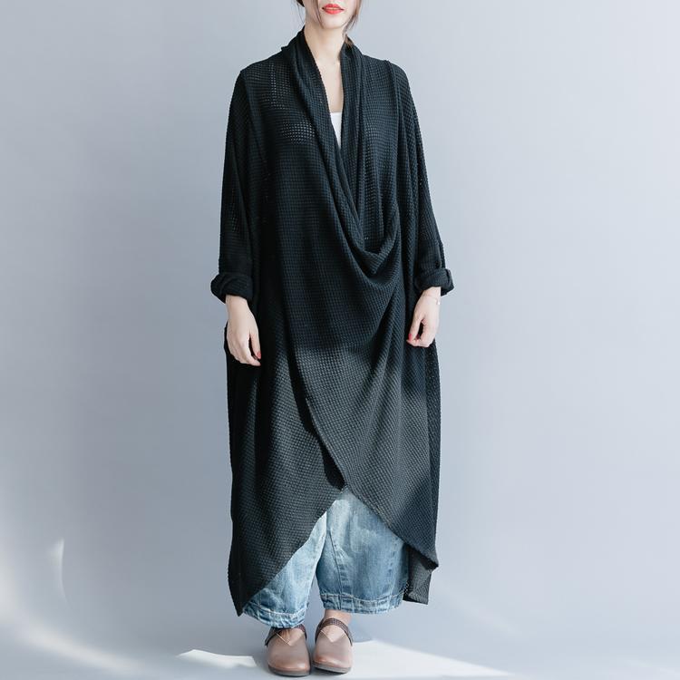 Black Cross Drooping Knit Dress Robes Zen Style Art For Women