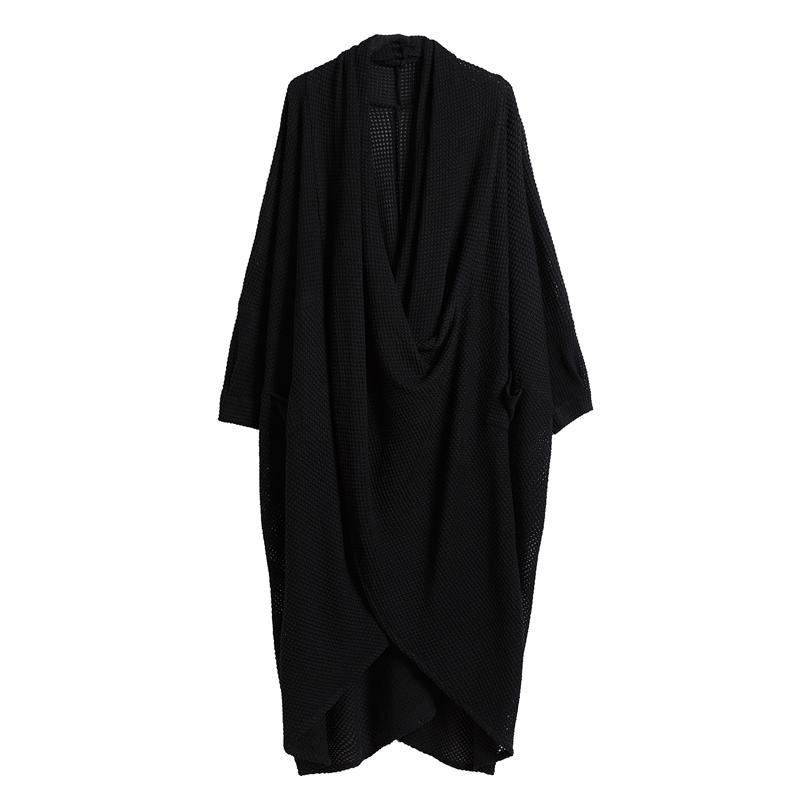 Black Cross Drooping Knit Dress Robes Zen Style Art For Women