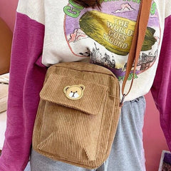 Cute Brown Bear Corduroy Bags