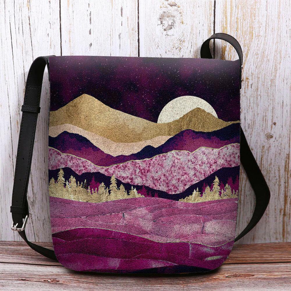 Bolso bandolera con estampado de paisaje en las copas de los árboles de montaña de fieltro para mujer Bolso bandolera 