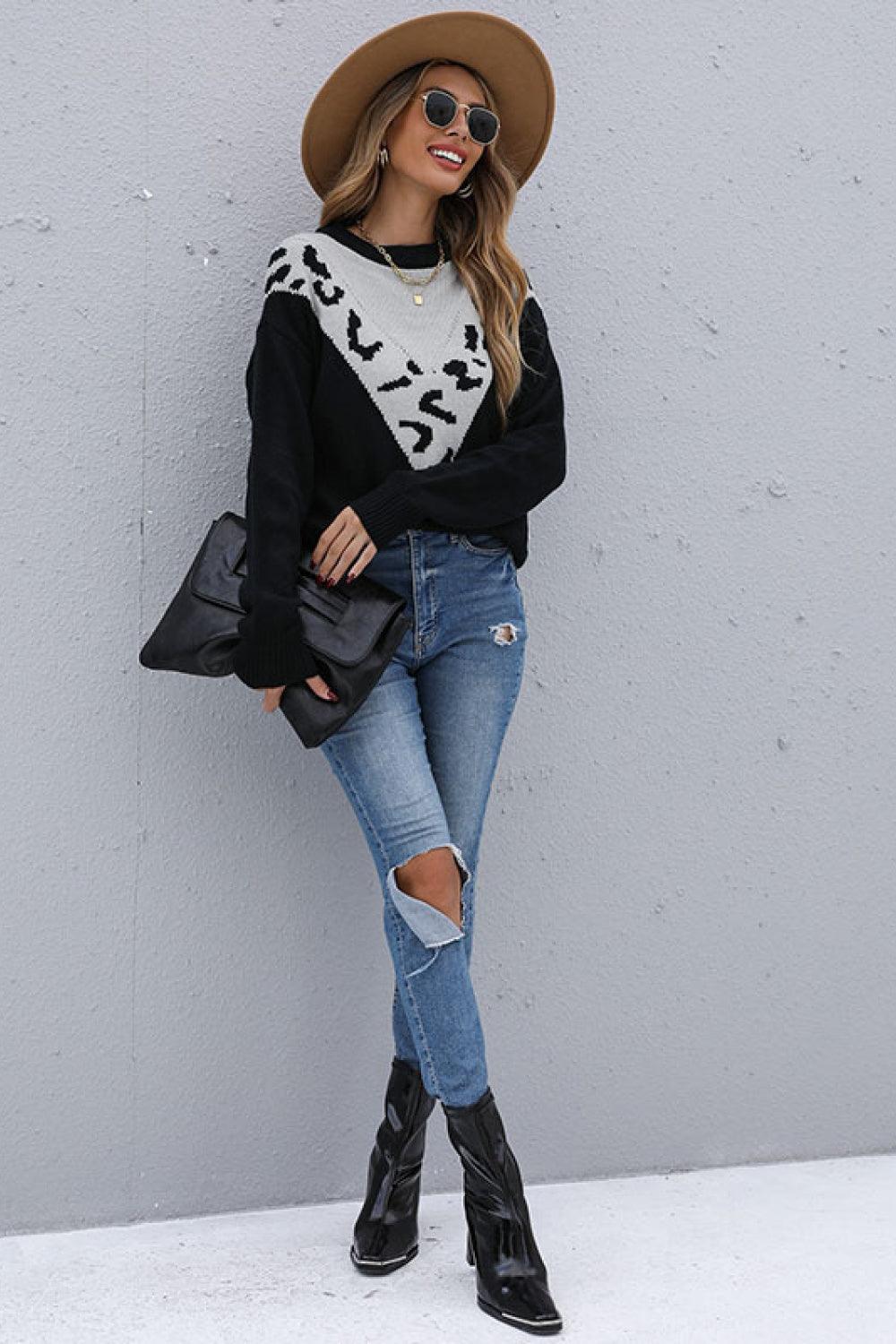 Color Block Contrast Spliced Sweater