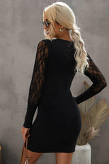 Lace Sleeve V-Neck Knit Dress