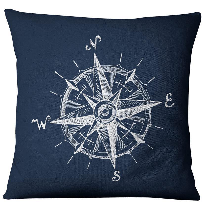 Blue Compass Nautical Marine Style Linen Pillow Case Mediterranean Sofa Cushion Cover Home Textile