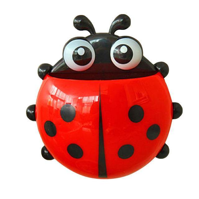 4 Color Toothbrush Cup Holder Storage Rack for Home Bathroom Organizer Ladybug Toothbrush Holder Strong Suction Cup Creative Cartoon PVC Wall Mount