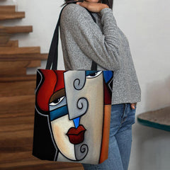 Bolso de hombro con estampado de figura de dibujos animados Multicolor estilo Picasso de fieltro para mujer 