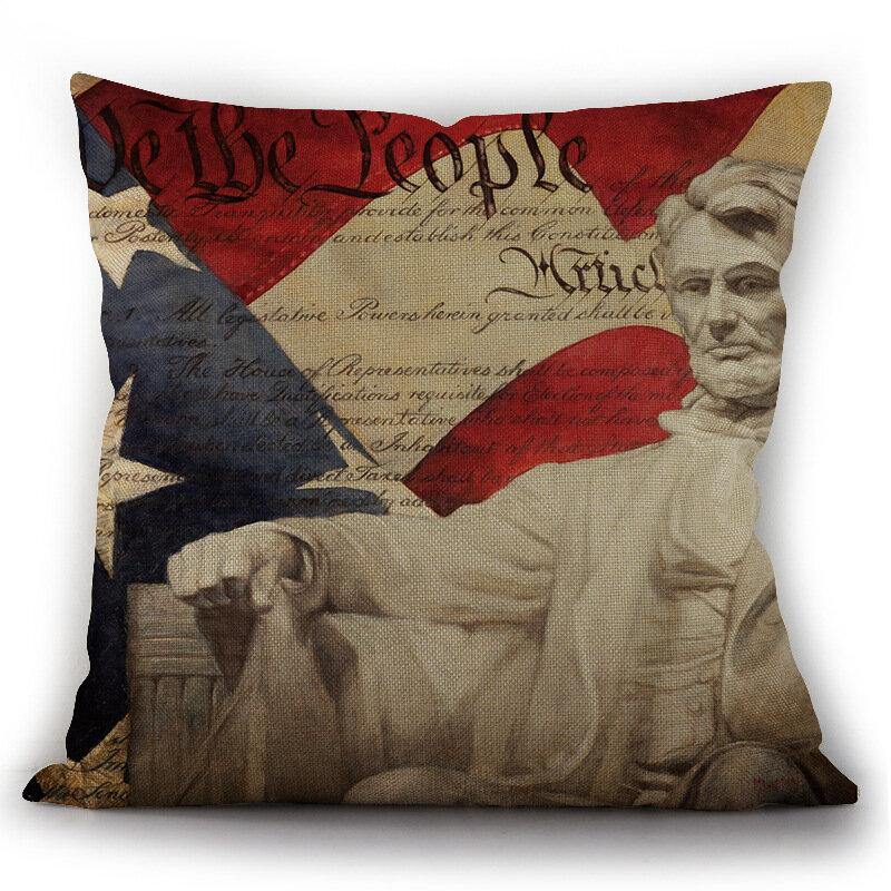 American Independence Day Pillow Painting American Flag Linen Pillowcase Cushion Cover