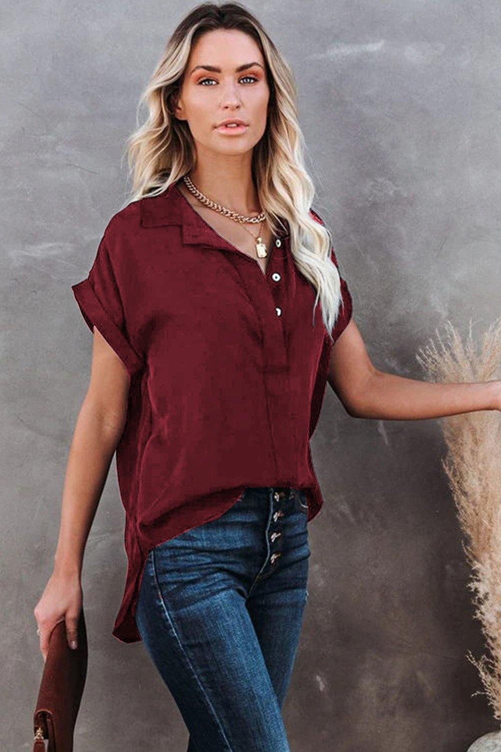 Collared Button Short Sleeves Shirt