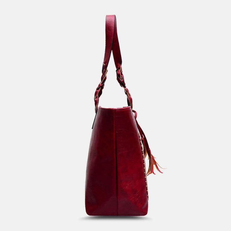 Bolso de hombro con asa tejida de gran capacidad con decoración de borlas para mujer 