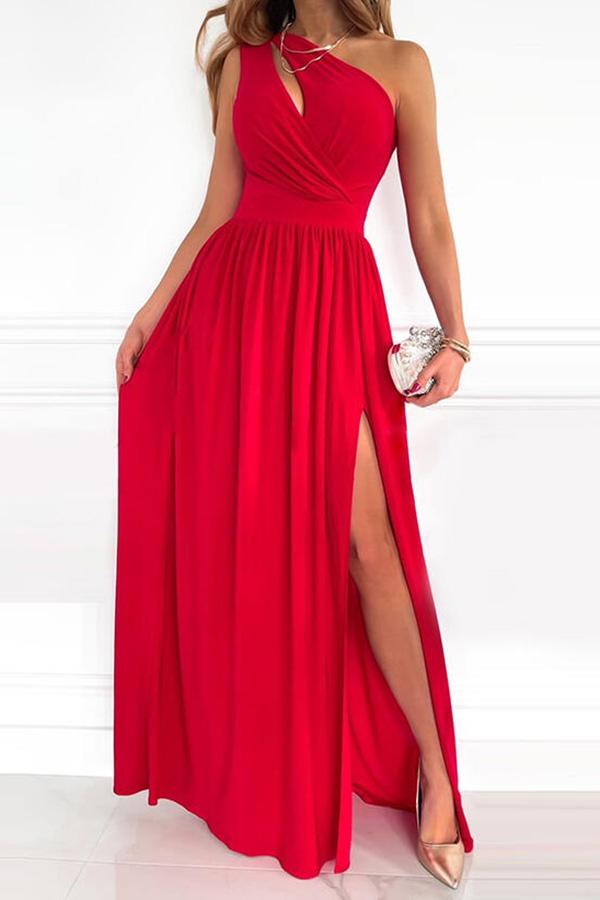 Novella Solid One Shoulder Party/Elegant Maxi Dress