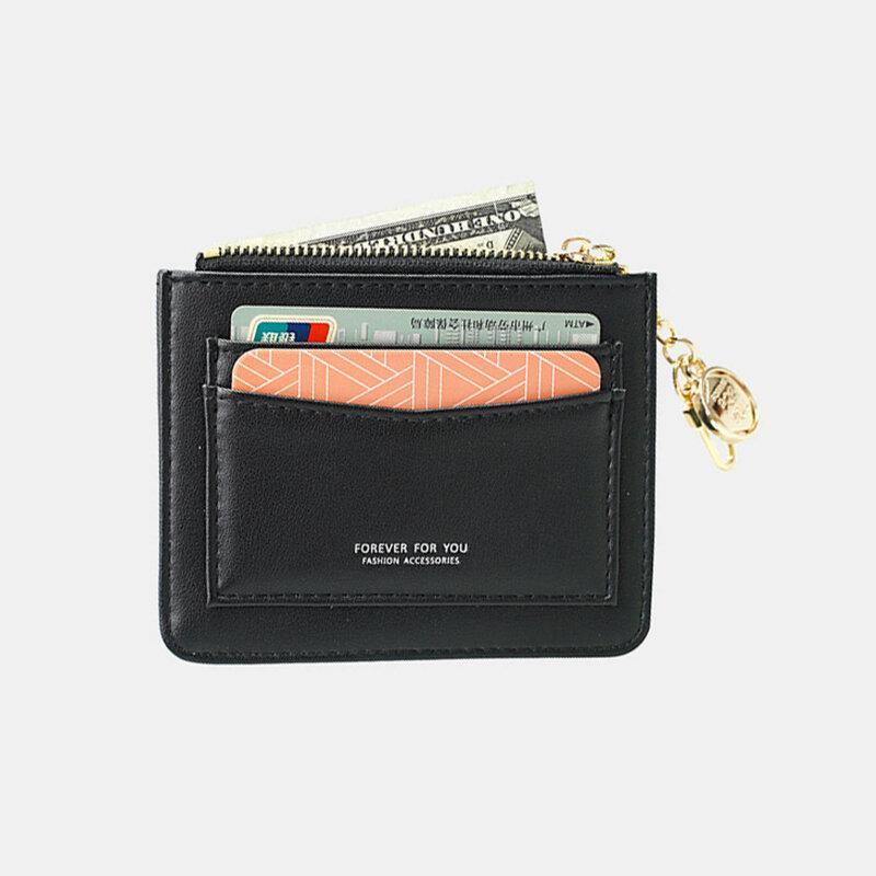 Women Solid 5 Card Slots Hardware Mini Wallet Purse