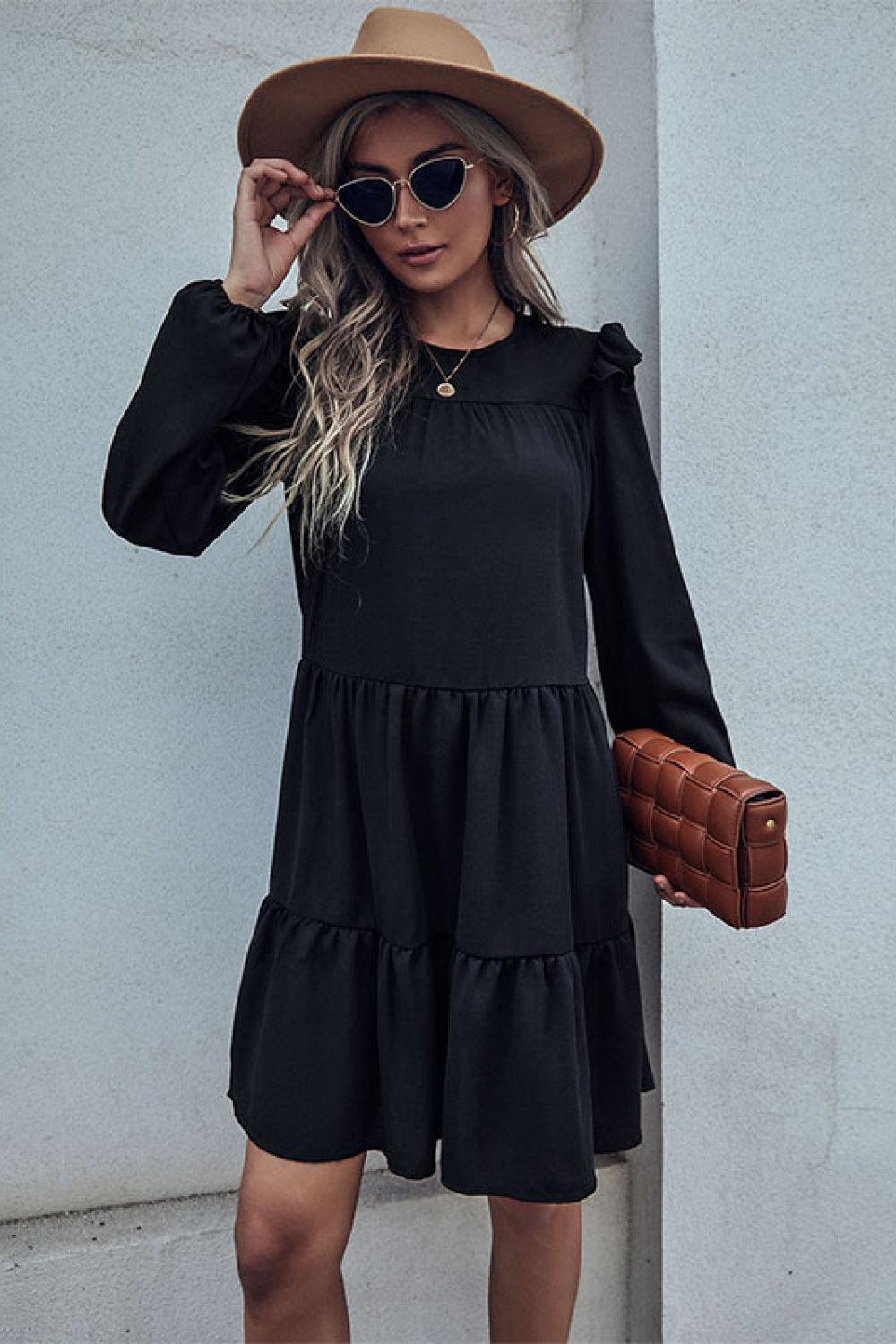 Ruffled Shoulder Tiered Dress