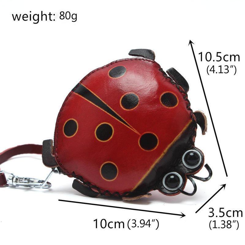 Women Genuine Leather Ladybug Pattem Mini Coins Bag Card Holder Coin Purse