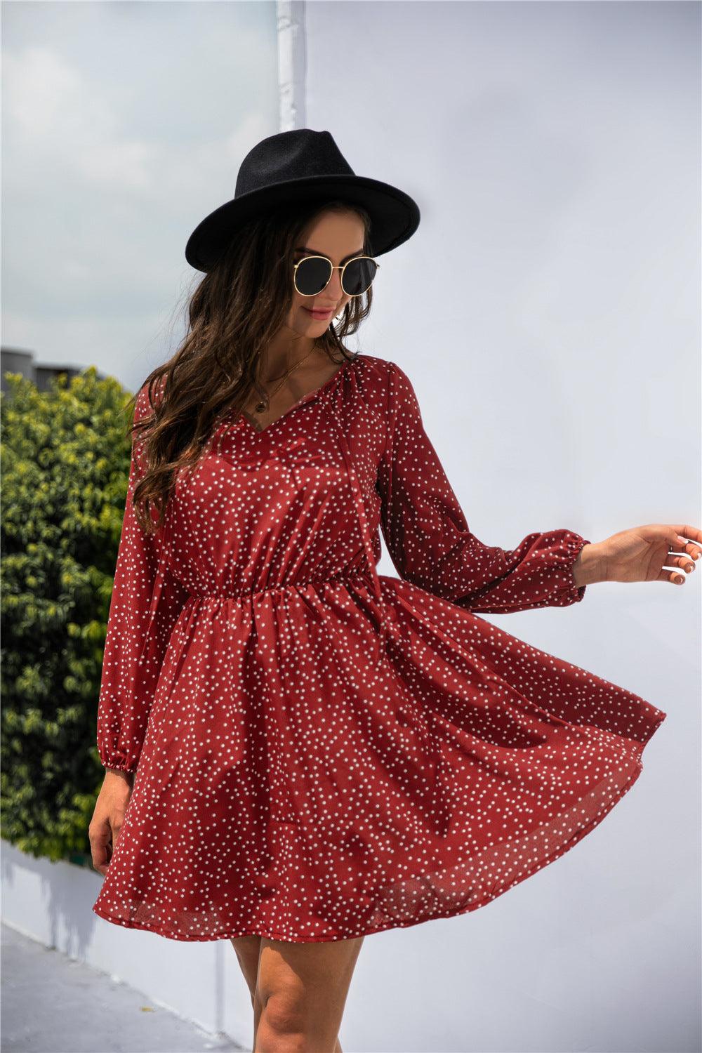 Polka Dot Tie Neck Dress