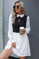 Two-Tone Collared Shirt Dress