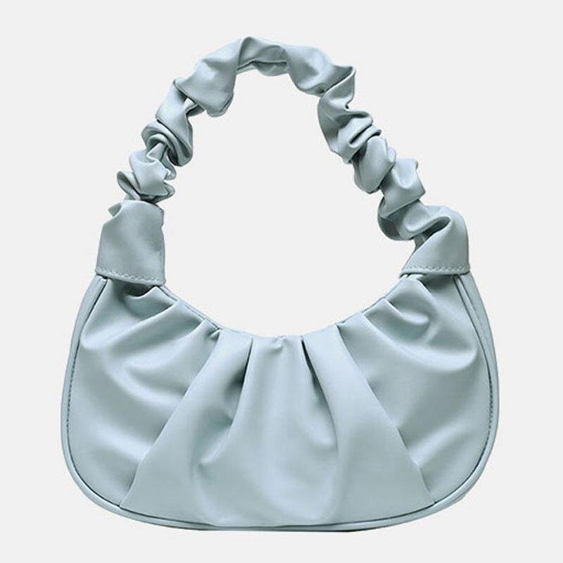 Bolso de mano para mujer, de piel sintética, con pliegues en color sólido, a la moda 