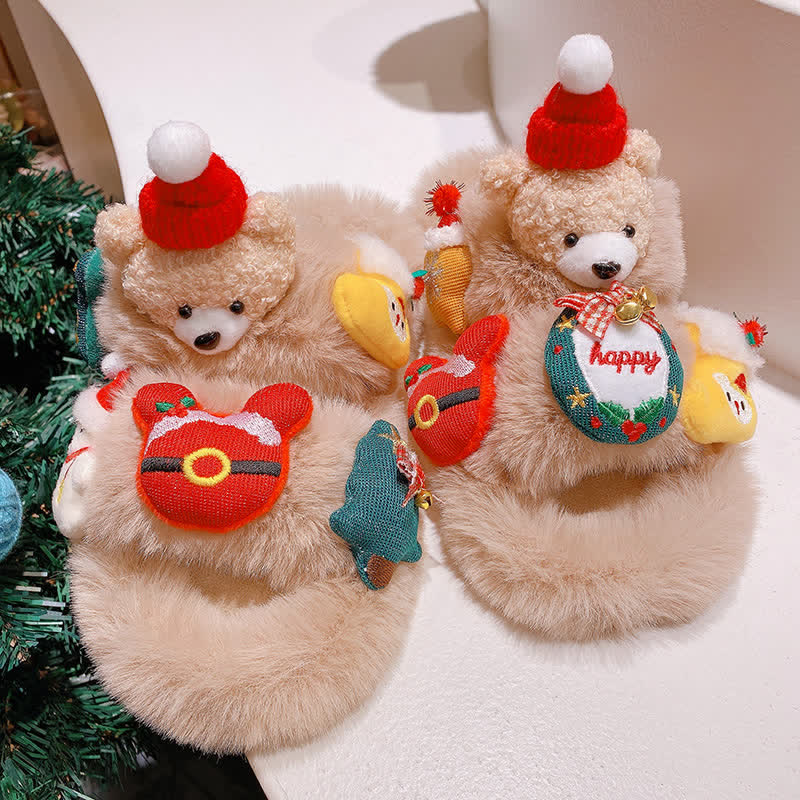 Cute Christmas Bear Plush Slipper