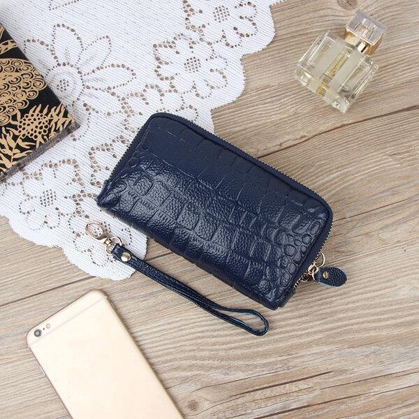 Women Stone Pattern Clutches Bags Double Zipper Long Wallet Card Holder 5.5'' Phone Purse