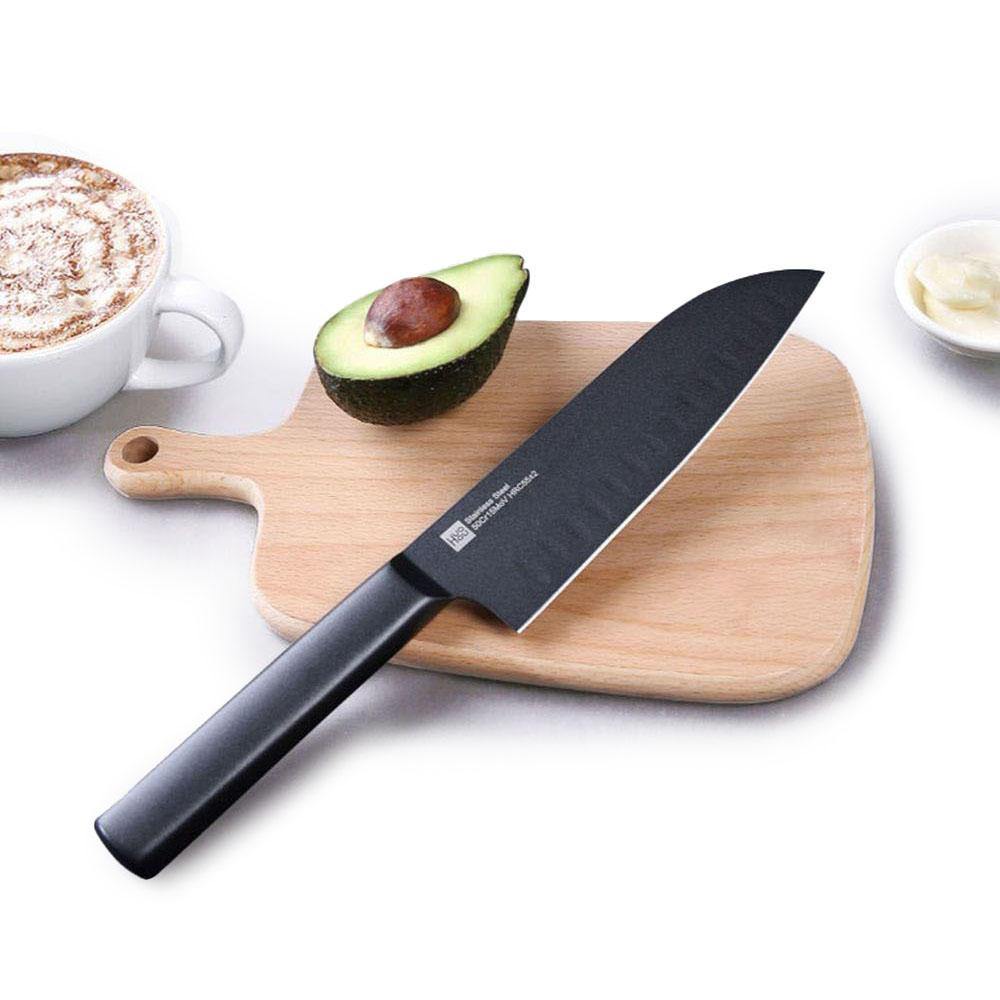 HUOHOU 2 unids/set Cool Black cuchillo de acero inoxidable juego de cuchillos antiadherentes 7 pulgadas Anti-bacterias cuchillo de Chef de cocina cuchillo rebanador de 