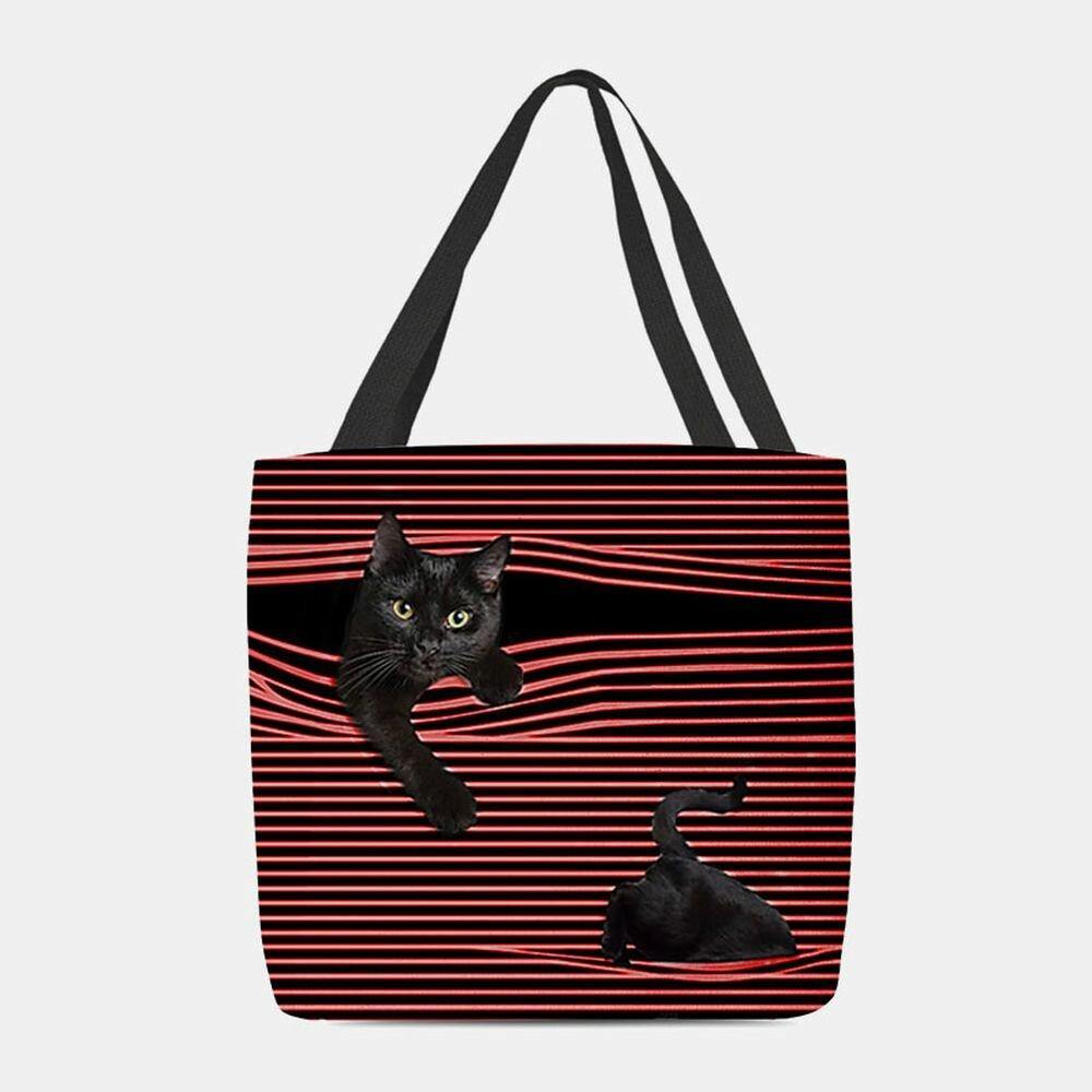 Las mujeres sintieron lindo 3D tridimensional gato negro rayas patrón bolso de hombro bolso de mano 