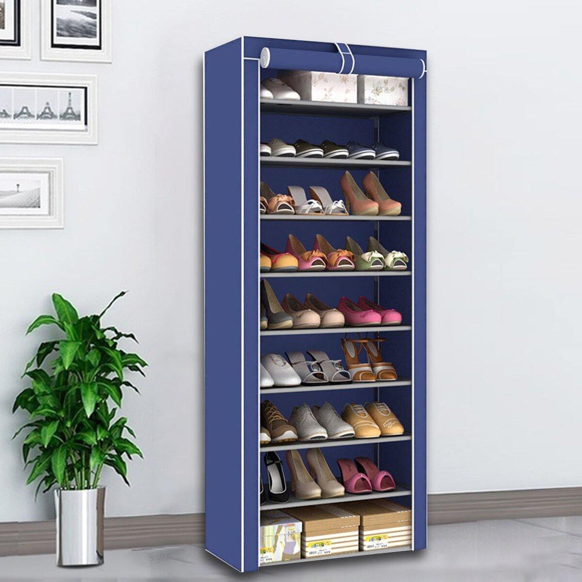 10 Tiers 9 Lattices Shoe Rack Shelf Storage Closet Organizer Cabinet With Dust Cover