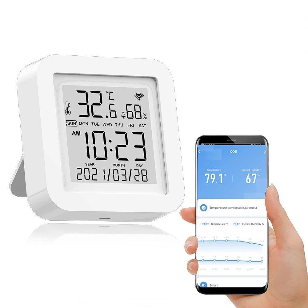 Tuya WIFI Temperatur Feuchtigkeit Smart Sensor Uhr Digital Display Fernbedienung Thermometer Unterstützung Alexa Google Assistent 