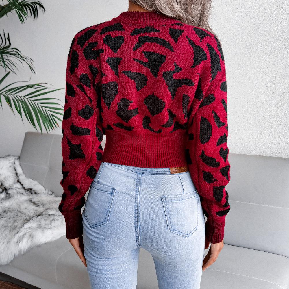 Langärmliger Pullover mit geripptem Rand und abstraktem Aufdruck