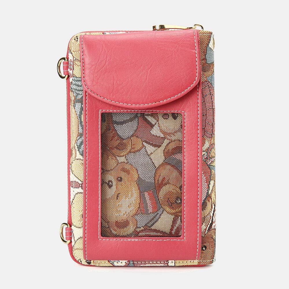 Women Bear Pattern 12 Card Slots Phone Purse Crossbody Bag Clutches Bag