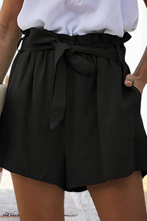 Casual Ruffle Elastic Tie Waist Shorts