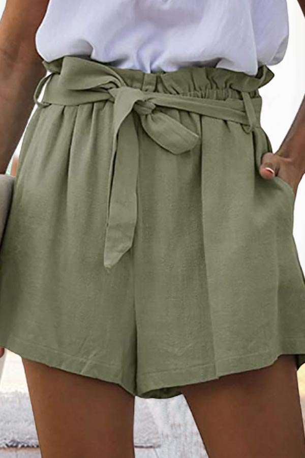 Casual Ruffle Elastic Tie Waist Shorts