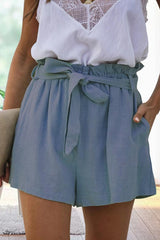 Casual Ruffle Elastic Tie Waist Shorts