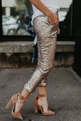 Casual Sequin Elastic Waist Pants