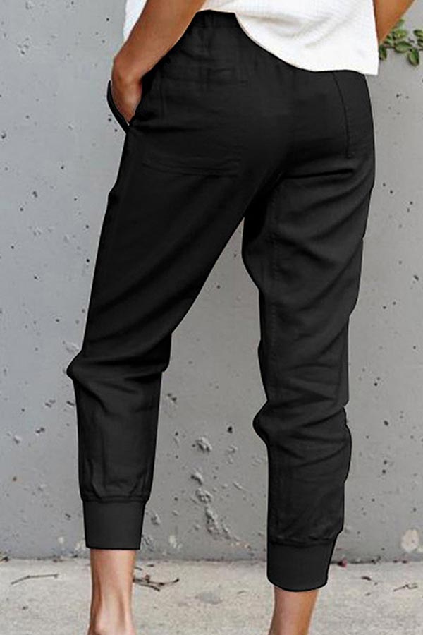 Casual Solid Lace-up Slim Cropped Trousers