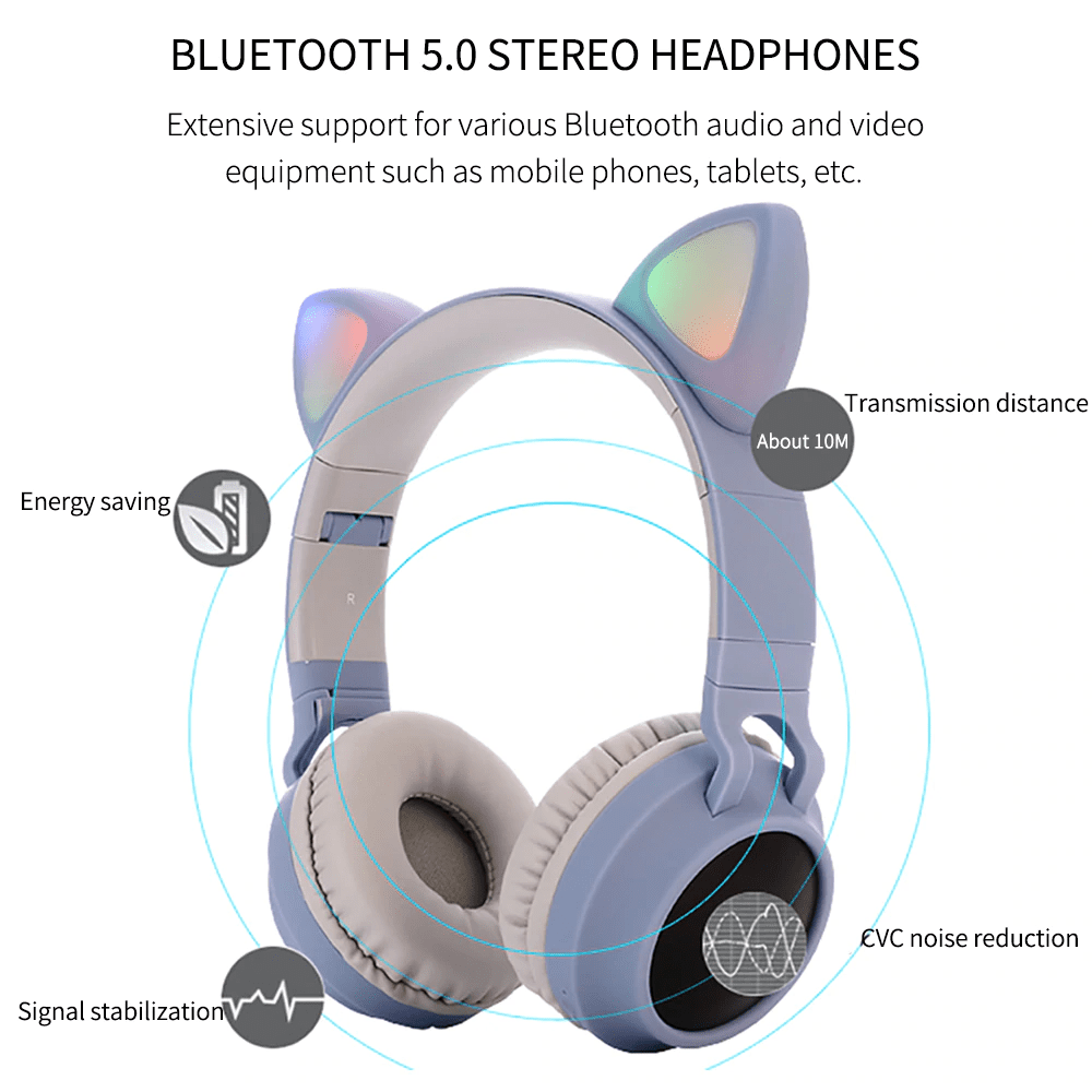 Katzenohren-Bluetooth-Kopfhörer mit LED-Lichtern