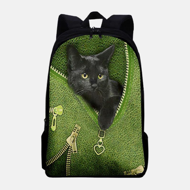 Frauen Oxford Patchwork Große Kapazität Cartoon Katze Reißverschluss Muster Druck Rucksack 