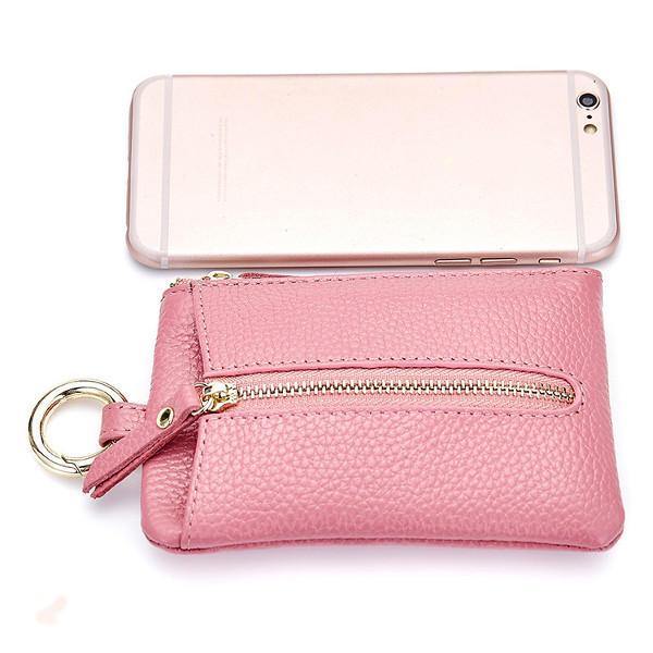 Genuine Leather Women Zipper Card Holder Girls Small Coin Bags Key Chain Bags