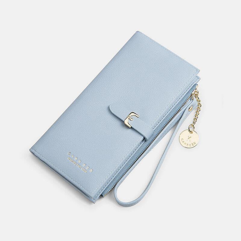 Women PU Leather Thin Solid Color Bifold Long Purse Card Holder Wallet