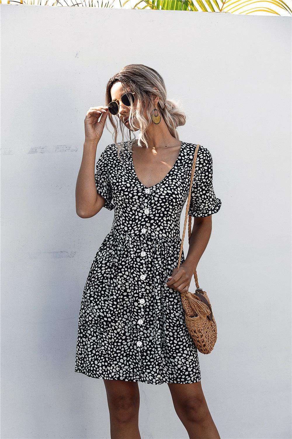 Polka Dot Button down Pocketed Dress