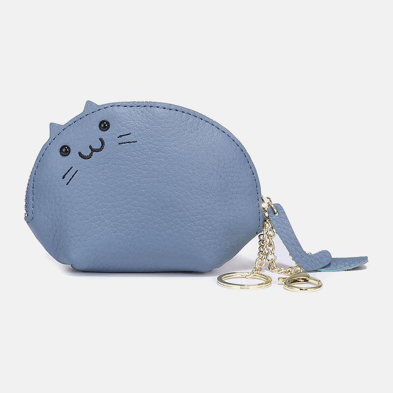 Women Genuine Leather Casual Cute Animal Cat Pattern Mini Hanging Coin Bag Storage Bag