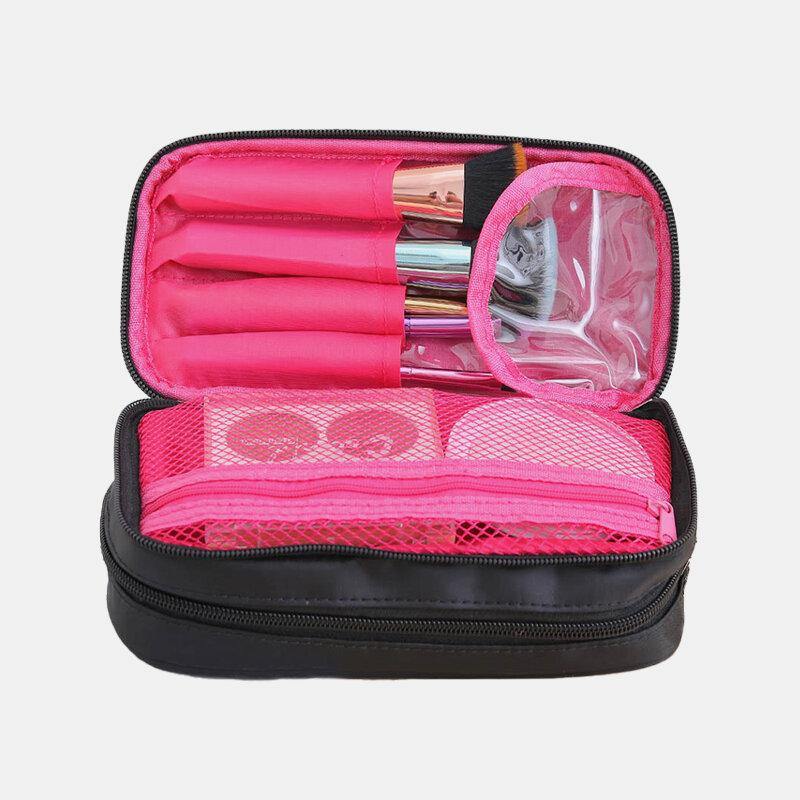 Bolsa de almacenamiento de gran capacidad de dos capas con cremallera doble impermeable para mujer, bolsa de embrague para cosméticos 