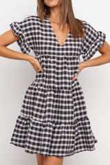 Ruffled Plaid Tiered Swing Dress