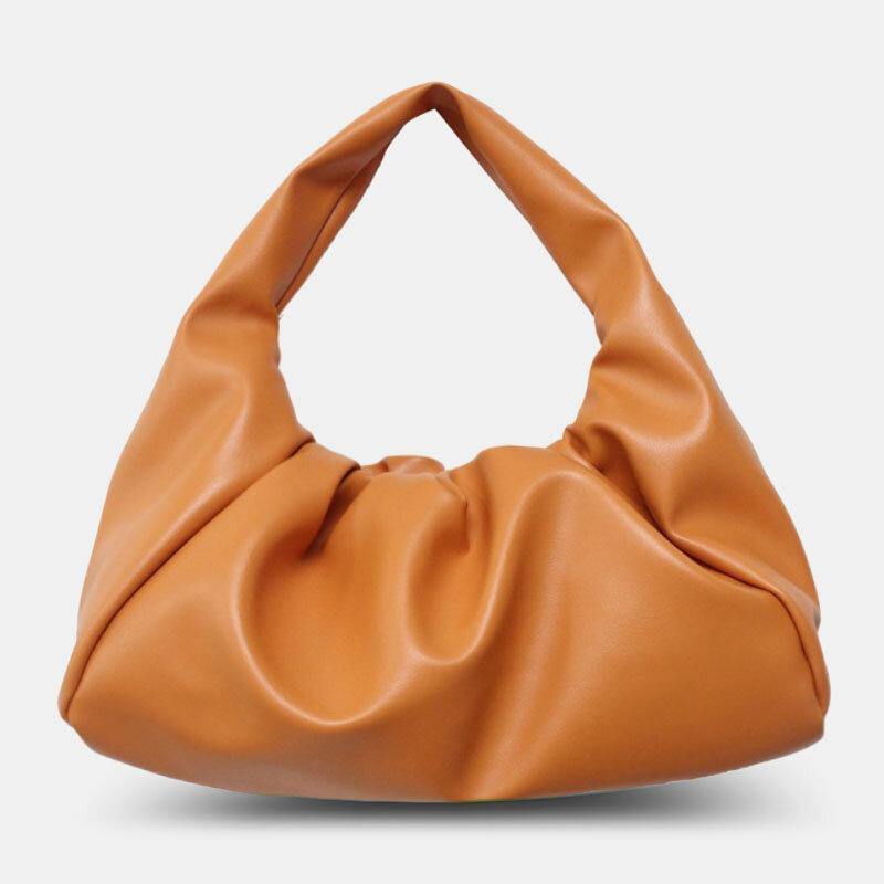 Bolso fruncido de gran capacidad abierto con forma de nube de cuero PU para mujer, bolso de hombro 