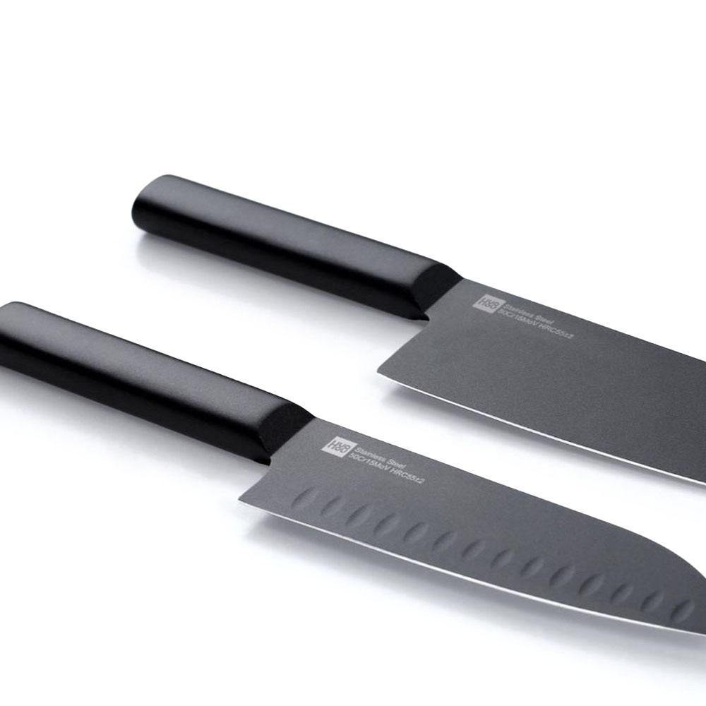 HUOHOU 2PCS/Set Cool Black Stainless Steel Knife Nonstick Knife Set 7inch Anti-Bacteria Kitchen Chef Knife Slicing Knife From